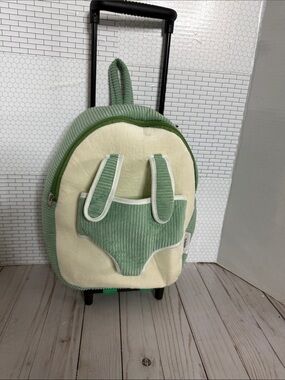 Popatu Green and Cream Corduroy Kids Trolley Backpack
